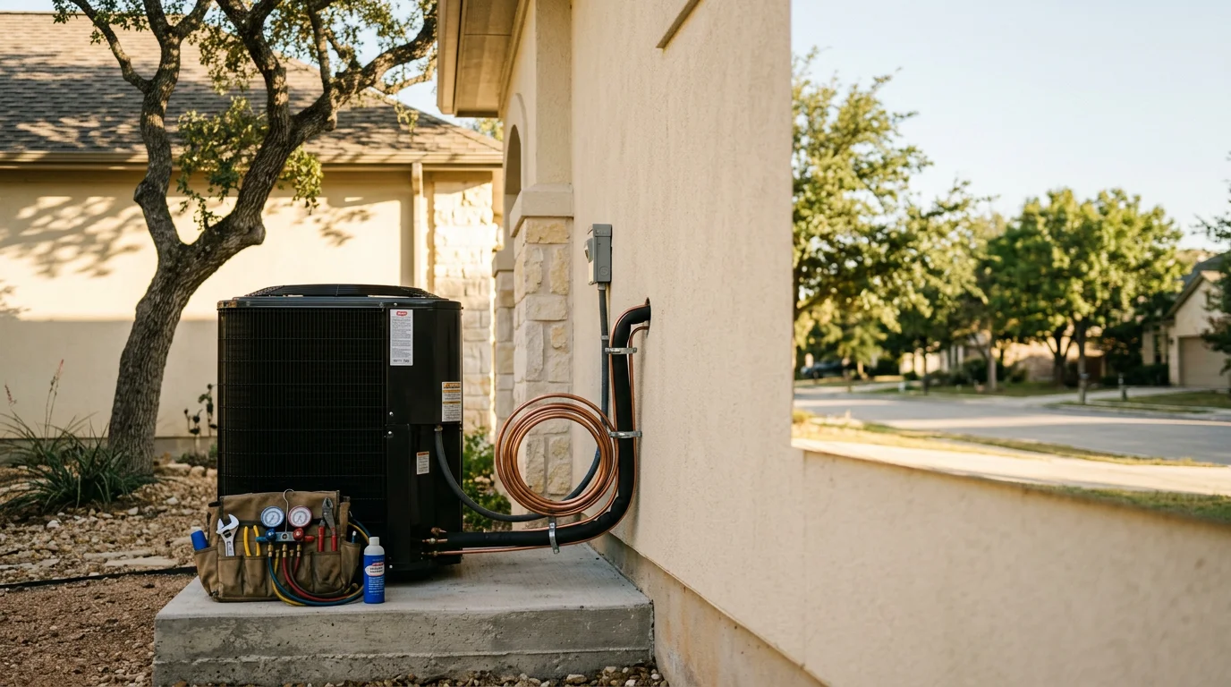 HVAC technician installing air conditioning unit